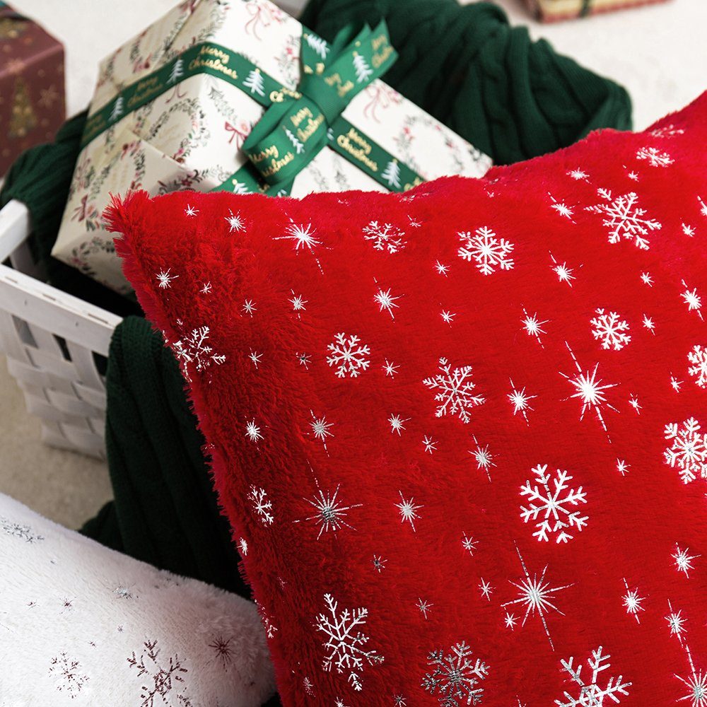 Dekokissen, Rot Wohnzimmer, (1 Weihnachten Plush, Party Schlafzimmer Zottelig, Sunicol Flauschig Stück), Kissenbezug 45x45cm, PV-Vliesstoff, Schneeflocke für Kissenhülle,
