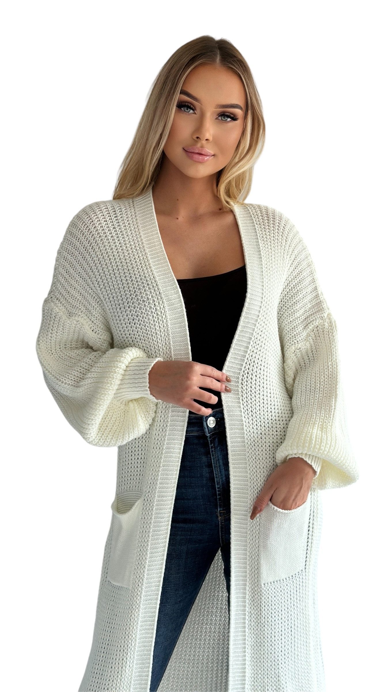 Mississhop Longstrickjacke Cardigan Longstrickjacke extra lange Strickjacke M. 384