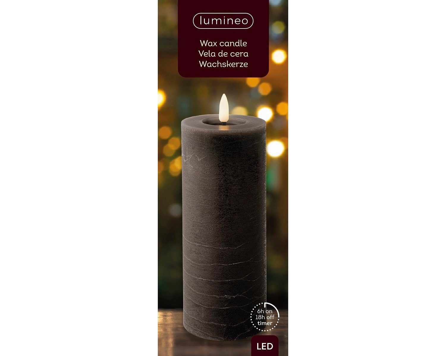 Lumineo LED-Christbaumkerzen Lumineo LED Wachskerze Grau 19 x 7 cm, 6h-Timer, Batteriebetrieben, 6h-Timer, Indoor