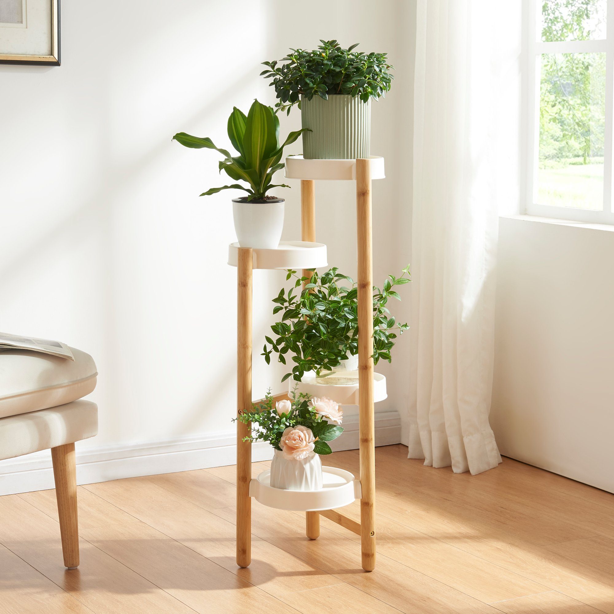 Thumbnail - en.casa Blumenständer, »Sastamala« mit 4 Ablagen 85 x 32 x 32 cm Weiß