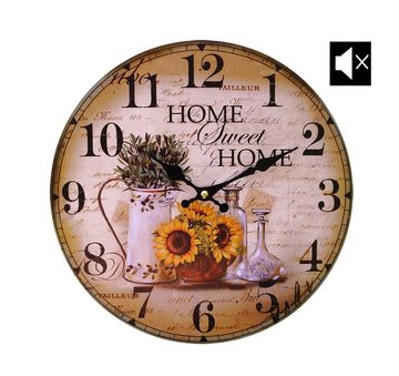 LB H&F Lilienburg Wanduhr Wanduhr ohne tickgeräuche Vintage Küchenuhr Uhr grün braun gelb (lautlos Landhaus Blumen Küche Wohnzimmer geräuschlos Quarzuhr modern)