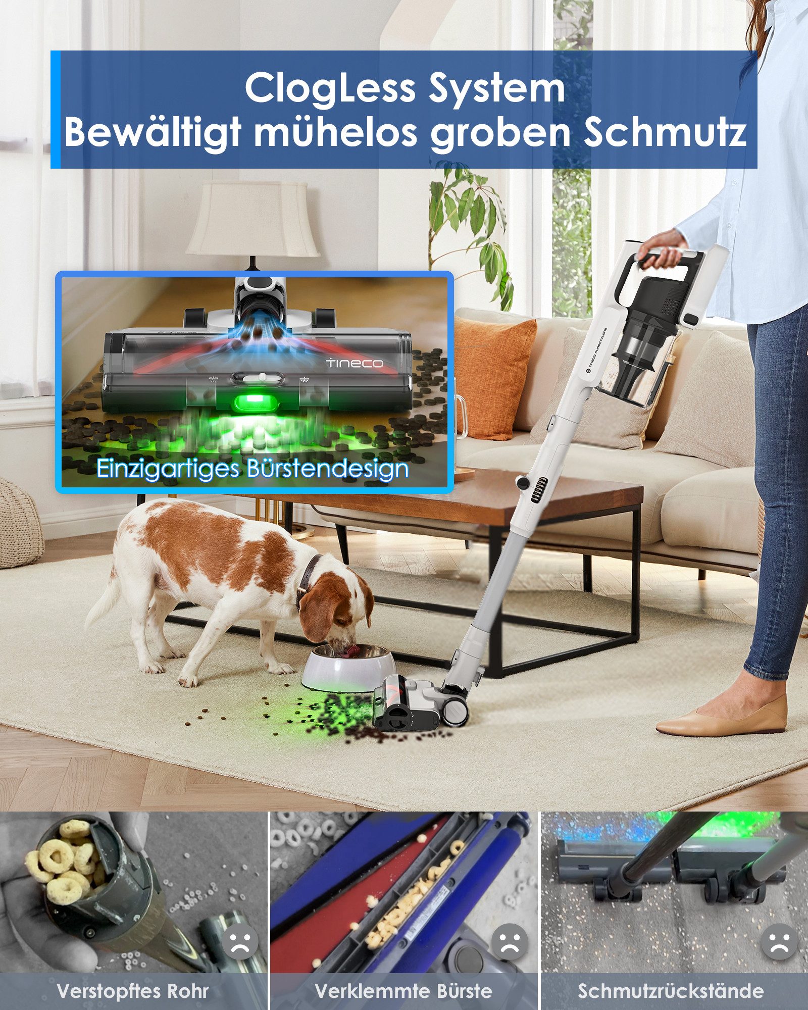 Tineco Akku-Stielstaubsauger Pure One A50S, Effektiv gegen Tierhaare, flexibles Saugrohr, 60 Min, 500 W, beutellos, Weitwinkel-Scheinwerfer, Zyklonfilter, 60Min – Bild 4 von 5