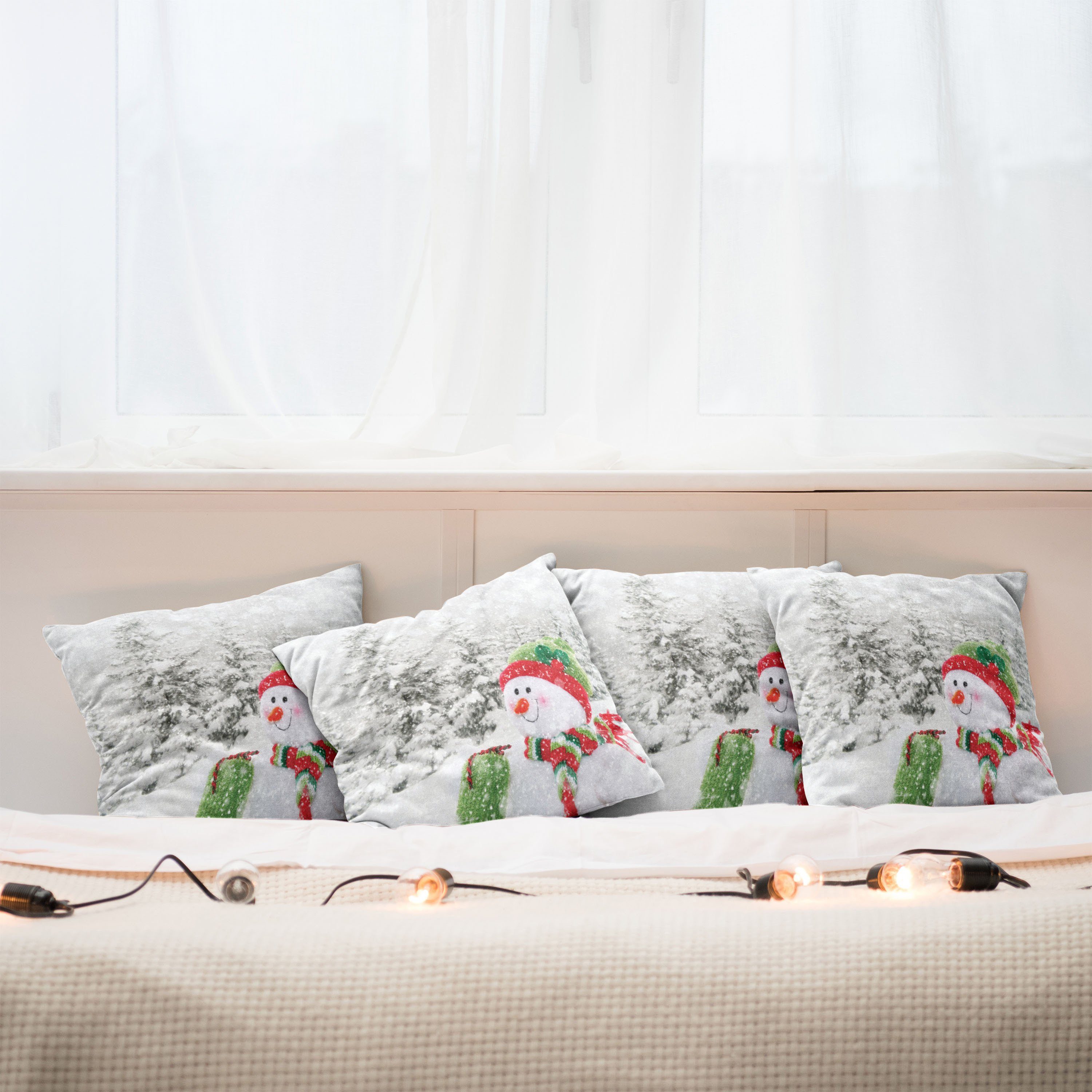 Kissenbezüge Modern Accent Doppelseitiger Abakuhaus Weihnachten Woodland Urlaub (4 Stück), Snowy Digitaldruck