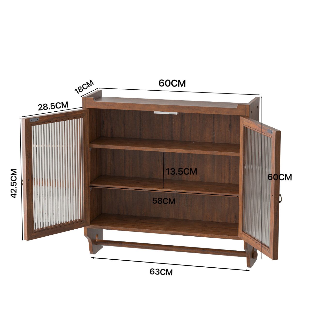 Celya Wandhängeschrank Glas-Wandregal, Hängeschrank küche, 63cm Wandregal mit Handtuchhalter für Küche und Esszimmer – Bild 2 von 5