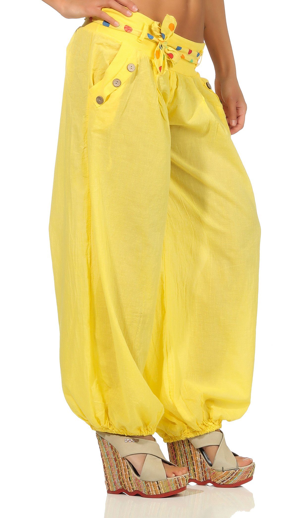 malito than mit Stoffgürtel gelb Haremshose Einheitsgröße 3417 passendem farblich fashion more
