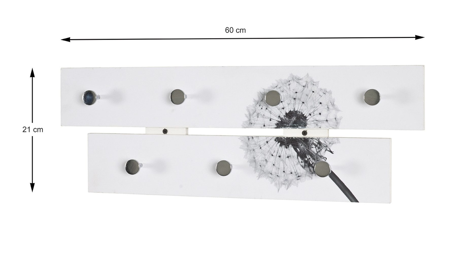 HAKU Garderobenleiste in chrom, Motiv Pusteblume - 60x21x5 (BxHxT)