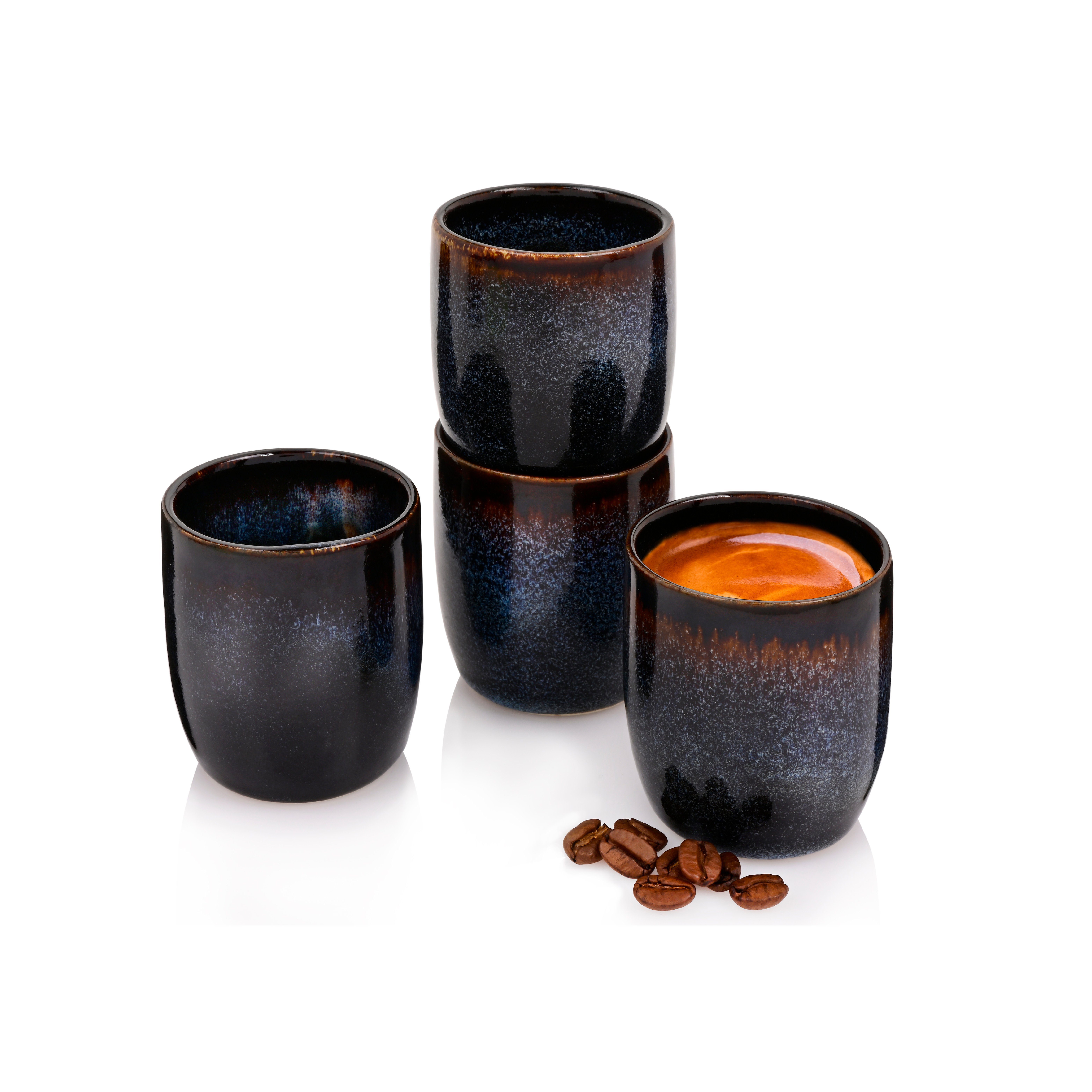 SÄNGER Becher Tokio Espressobecher Set, 4-tlg., Steingut, Blau Schwarz, Handmade, Premium Collection