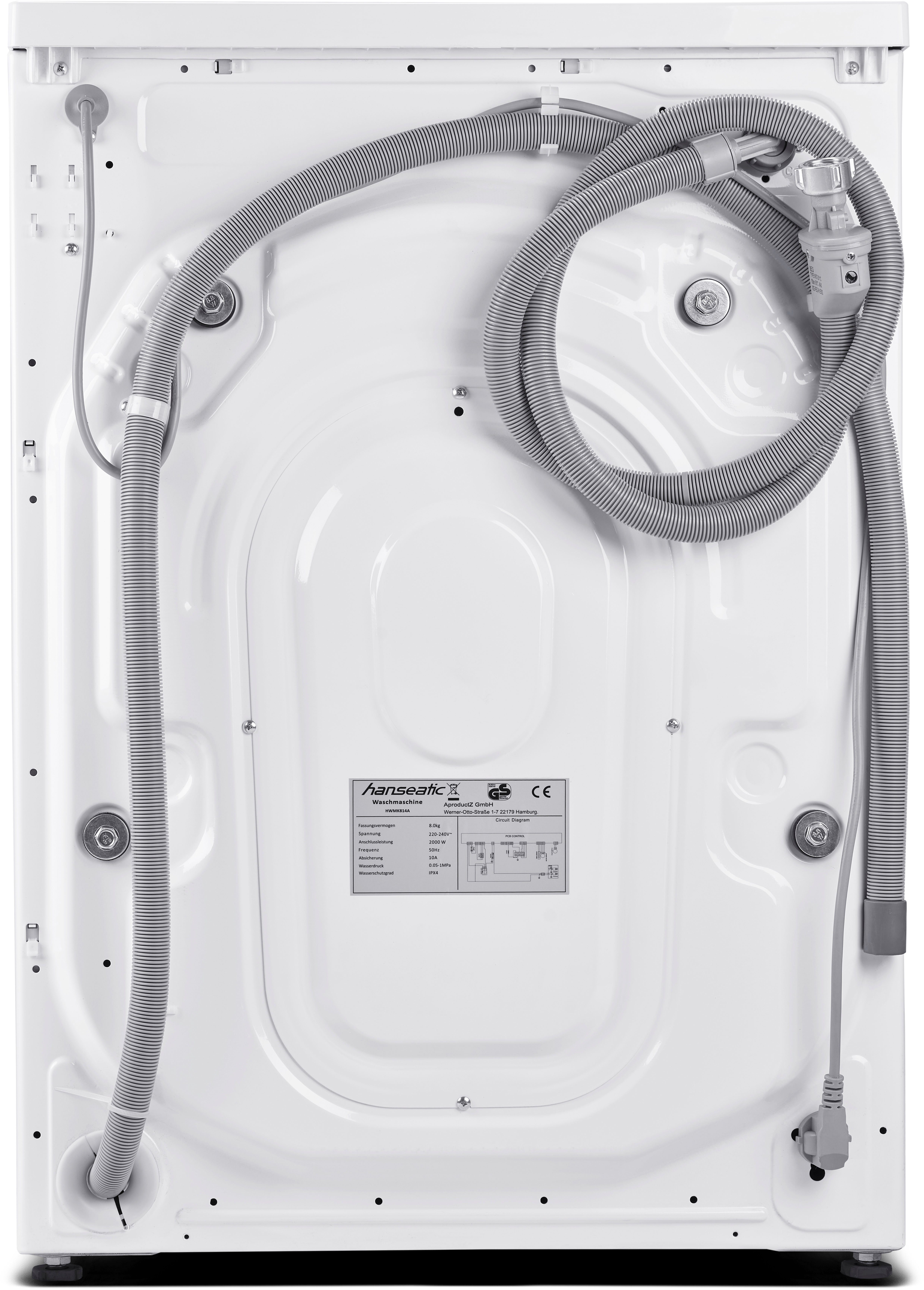 HWMK814A, Hanseatic Nachtwaschprogramm, 1400 8 Mengenautomatik, U/min, Dampfoption Waschmaschine Überlaufschutz, kg,