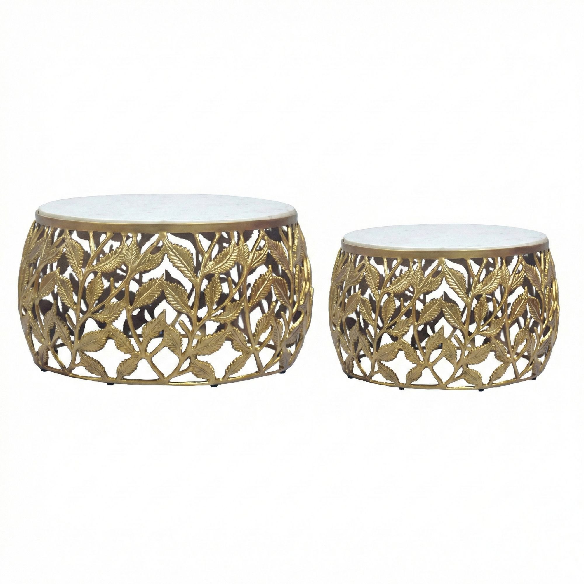 Wohnling Couchtisch WL7.340 2er Set Couchtisch Gold Wohnzimmertisch Beistelltisch Marmor (Elegante Tischkombination für stilvolle Wohnräume), Zwei Größen für flexible Nutzung im Alltag