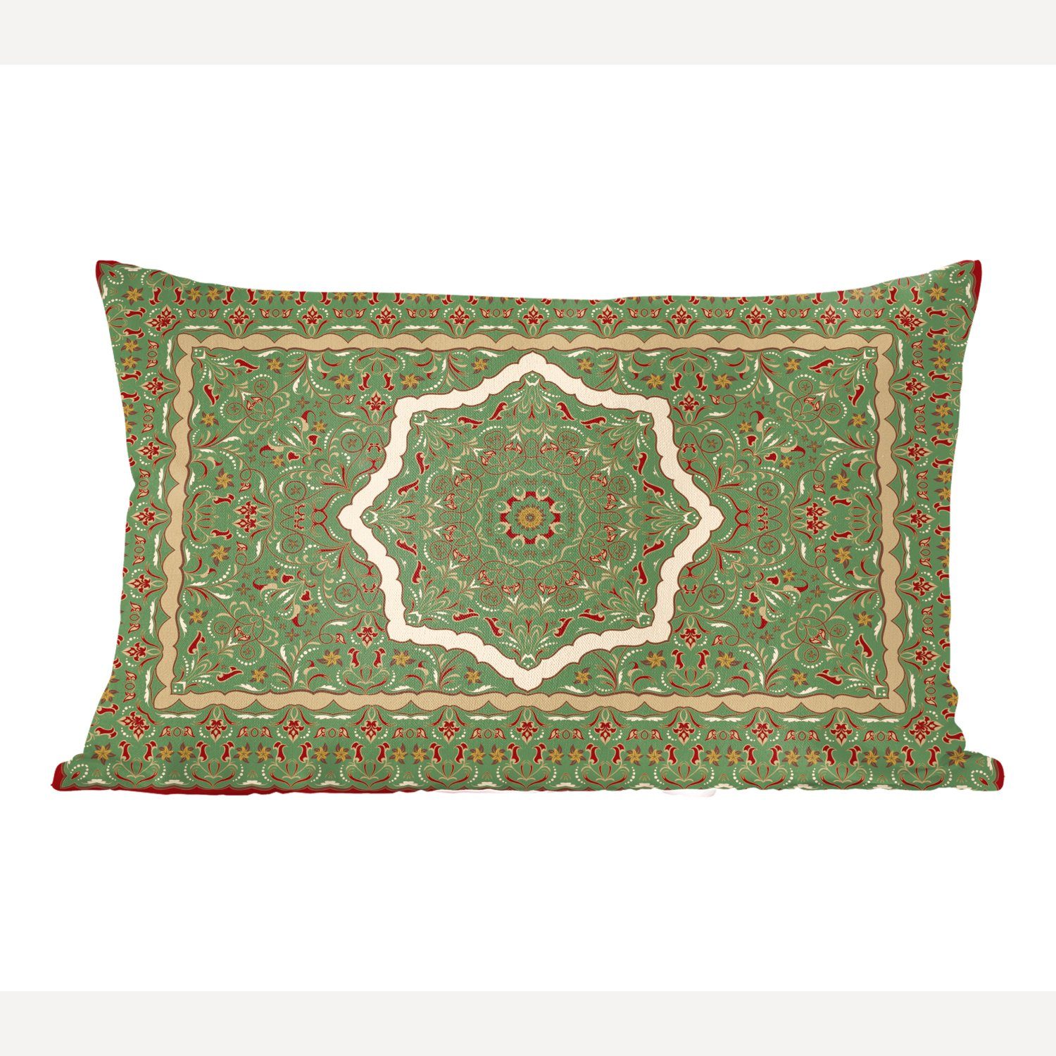 Persische Dekokissen Schlafzimmer Dekokissen Dekoration, Wohzimmer Zierkissen, Füllung, mit Teppiche - Mandala Teppiche - Grün, MuchoWow -