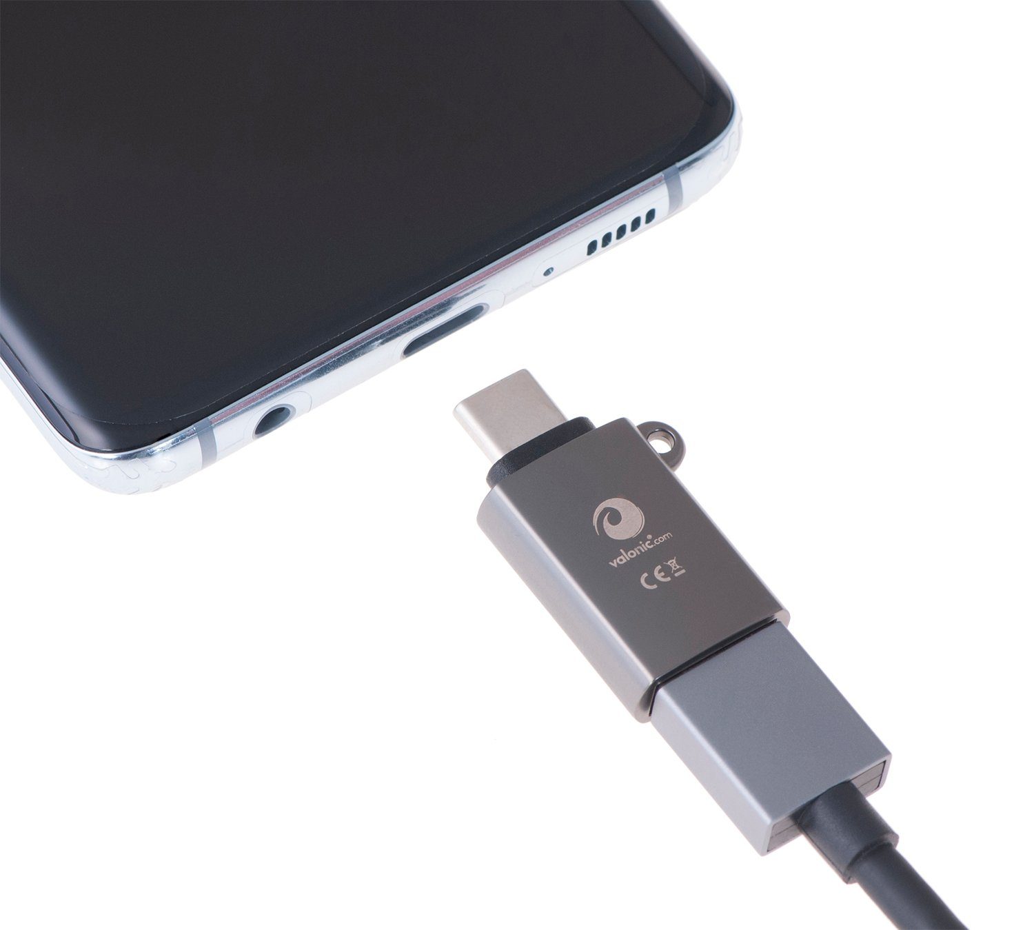 valonic USB-C zu USB-A (USB 3.0), OTG, Schlüsselanhänger USB-Adapter USB Typ C zu USB Typ A, Schlüsselanhänger mit Öse und Ring