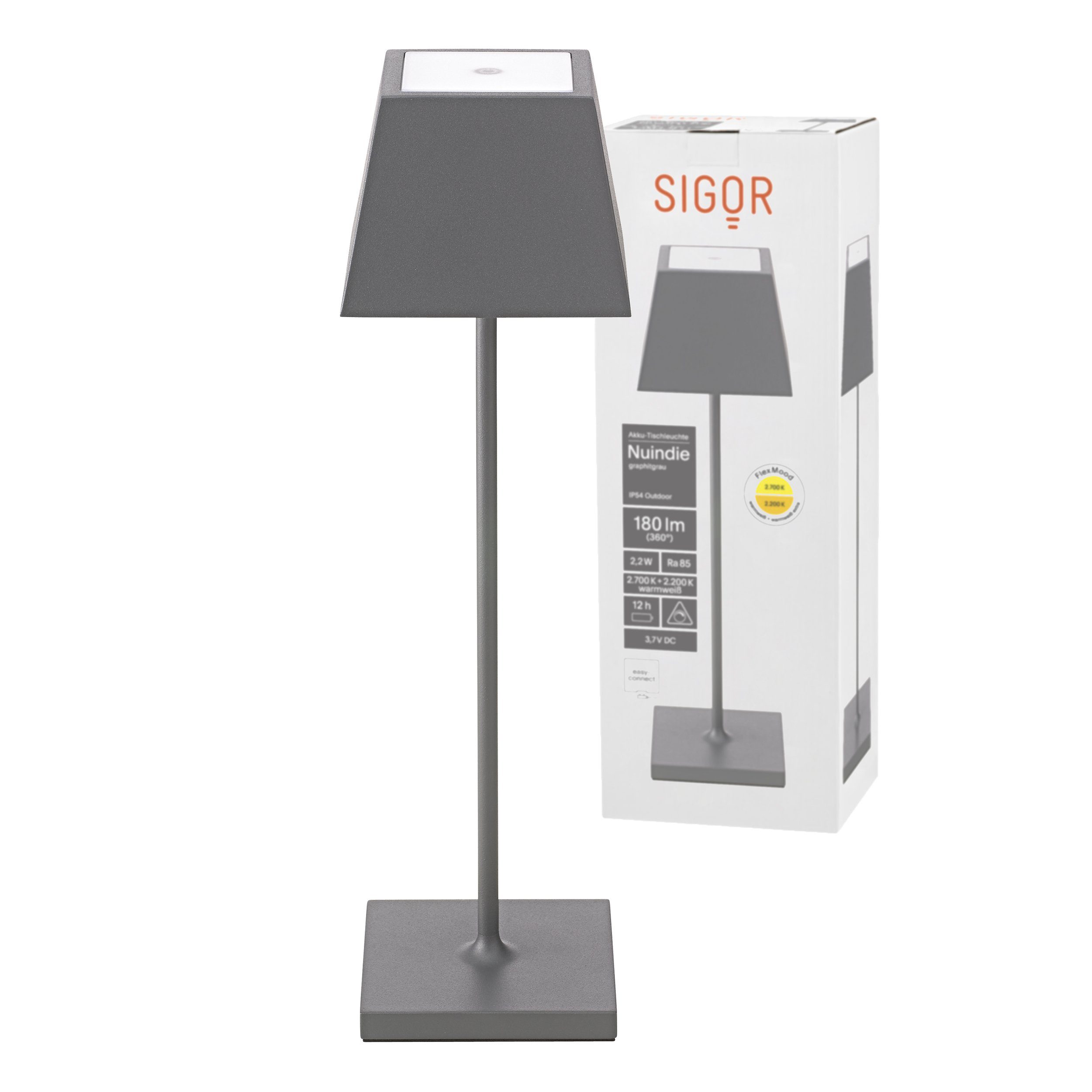 SIGOR LED Tischleuchte Tischleuchte NUINDIE Graphitgrau eckig, Dimmbar, 1 LED Platine, 2700 Kelvin Anthrazit