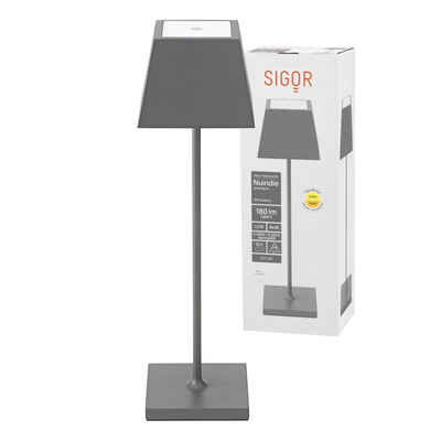 SIGOR LED Tischleuchte Tischleuchte NUINDIE Graphitgrau eckig, Dimmbar, 1 LED Platine, 2700 Kelvin