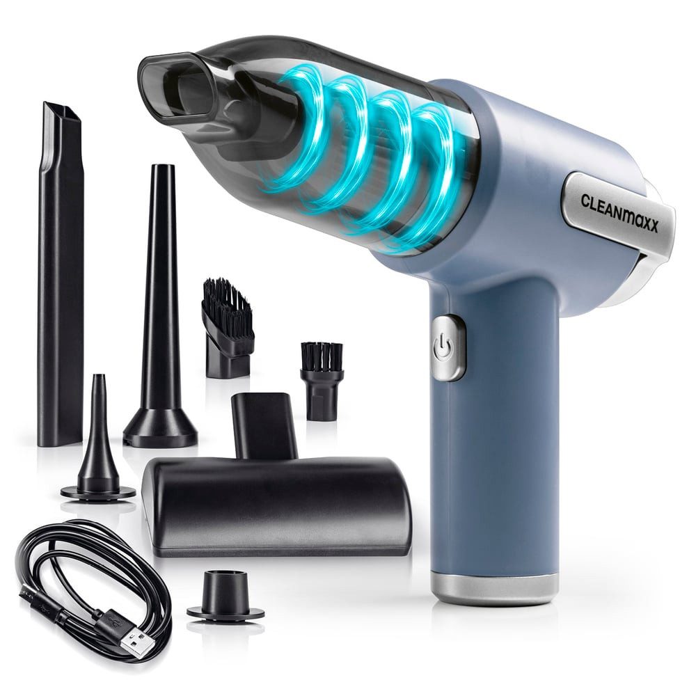 CLEANmaxx Akku-Handstaubsauger 2in1-Akku-Handstaubsauger Set 9-tlg., 60 W, beutellos, 7,4V blau/silber inkl. USB-Kabel