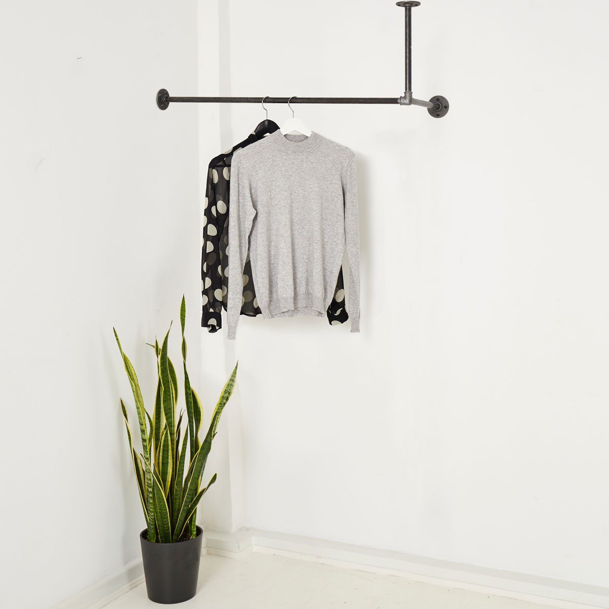 various - Industrial Design Möbel Kleiderstange Industrial Garderobe, L-Form für Wandmontage & Deckenmontage, Div. Breiten und Tiefen