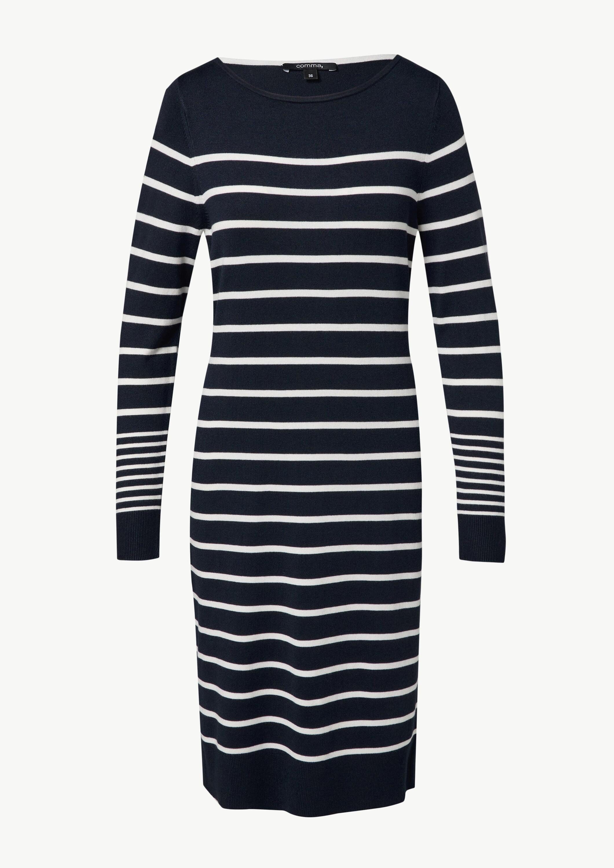 comma Minikleid Kleid Gestreiftes Strickkleid mit U-Ausschnitt