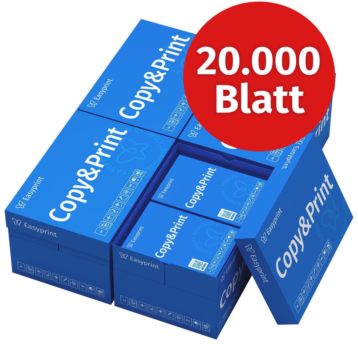 Easyprint Drucker- und Kopierpapier Kopierpapier 20000 Blatt A4 Premium Hochweiß CIE 160 Testsieger PEFC