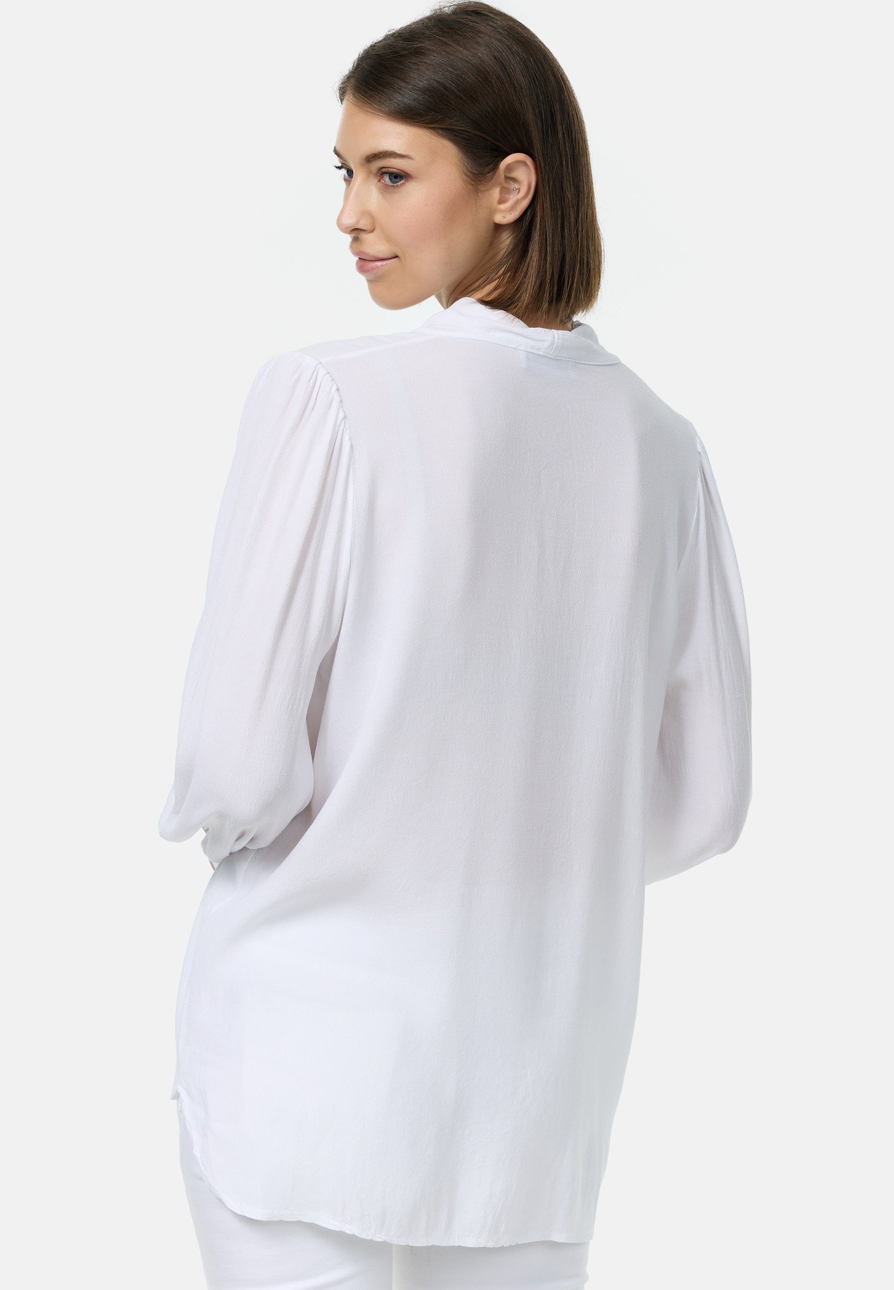 Rayshyne Crepebluse PM62 (Stilvolle Business Crepe Bluse mit Schleife) Perlmuttknöpfe