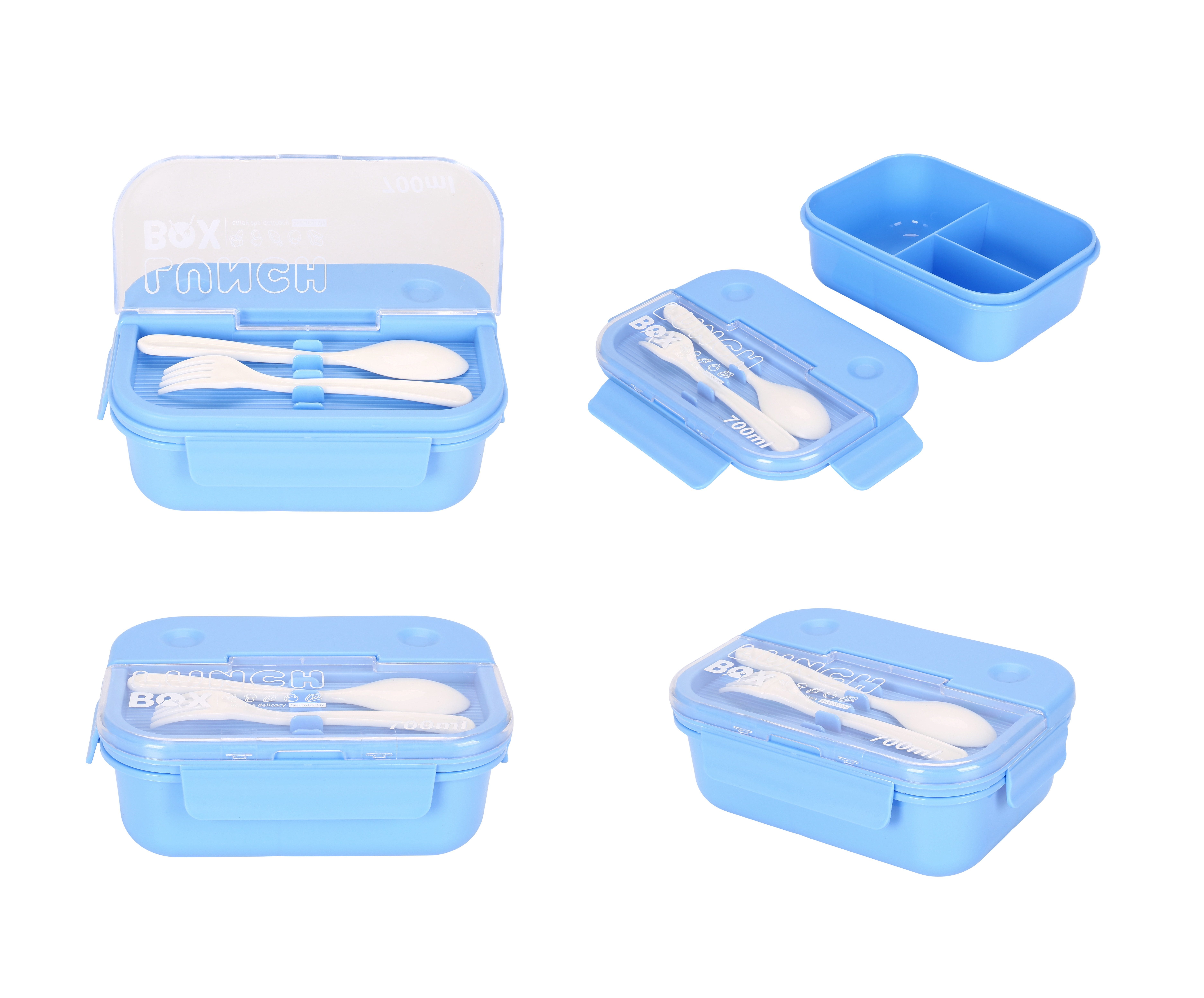 Cheffinger Lunchbox mit Besteck 700 ml - Brotdose mit 3 Fächern für Schule & Büro, Kunststoff, (4-tlg), mit Löffel & Gabel, 700 ml – Bild 3 von 5