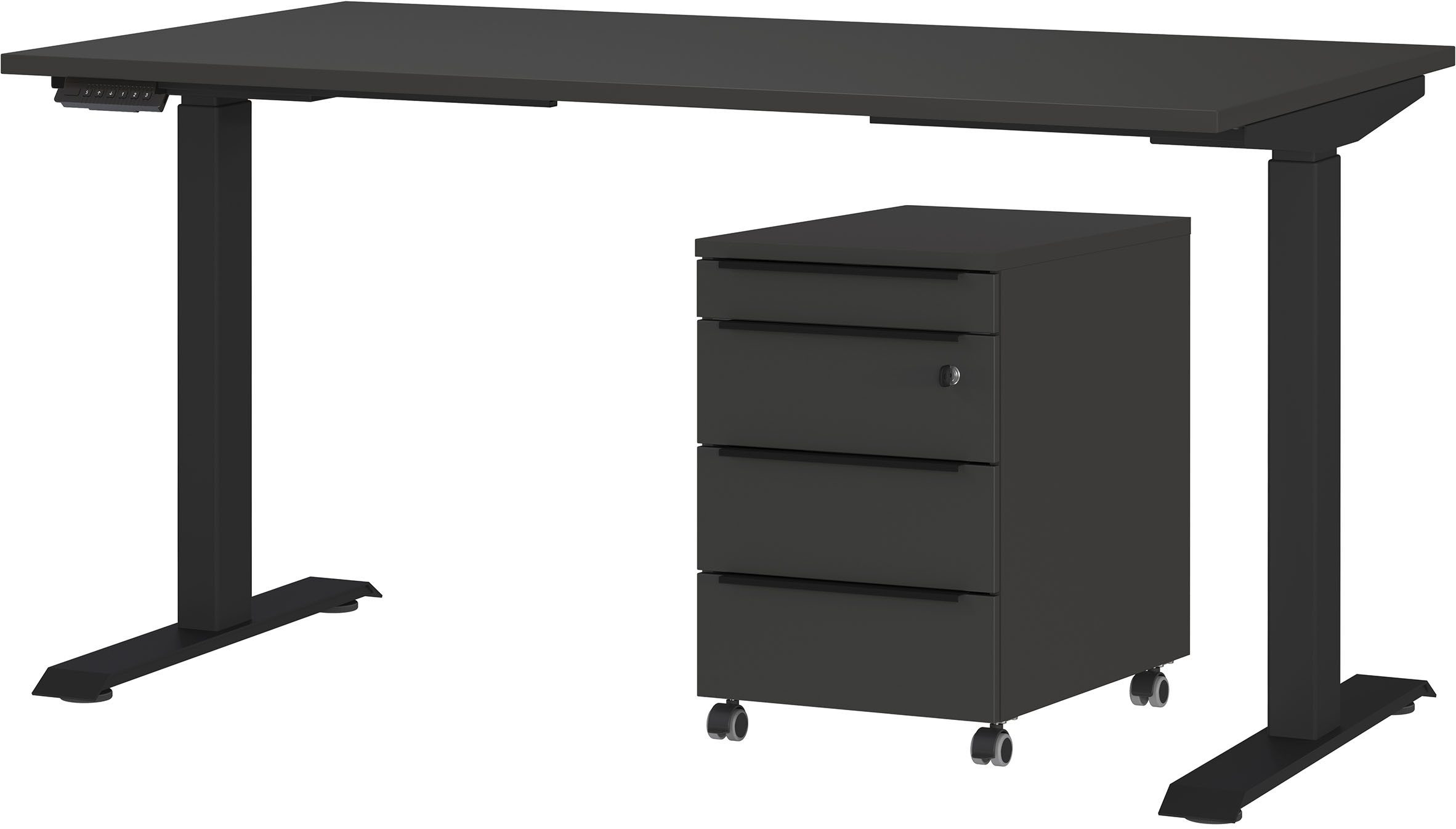 GERMANIA Büromöbel-Set Mailand, inkl. Schreibtisch (elektr. höhenverstellbar) & Rollcontainer, (2-tlg), Breitenvariante wählbar (140-180 cm), Made in Germany