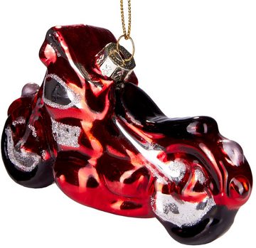 BRUBAKER Christbaumschmuck Mundgeblasene Weihnachtskugel Rotes Motorrad, rasante Weihnachtsdekoration aus Glas, handbemalt - ca. 12 cm