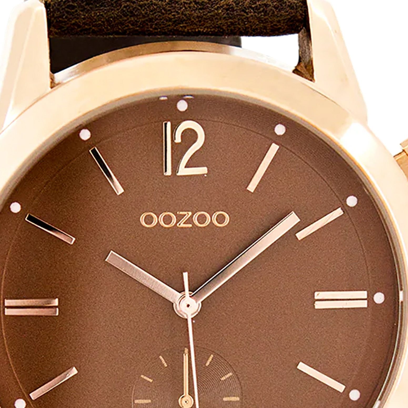OOZOO Quarzuhr Oozoo Damen Armbanduhr braun Analog, (Analoguhr), Damenuhr rund, groß (ca. 43mm) Lederarmband, Elegant-Style