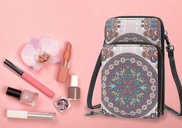 TAN.TOMI Handytasche Handytasche zum Umhängen mit vielen Fächern, bedruckt mit Blumenmuster im Mandala- und Ethno Stil