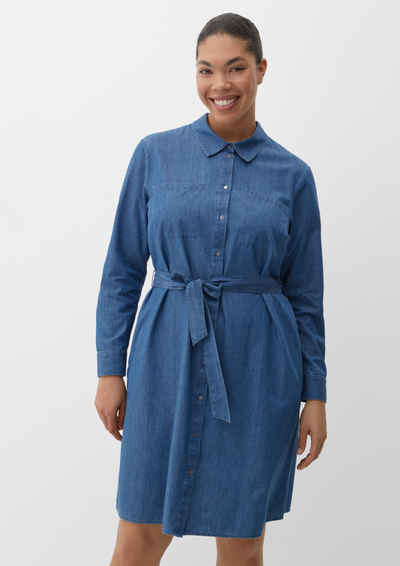 TRIANGLE Maxikleid Denim Kleid mit abnehmbarem Bindegürtel Stickerei