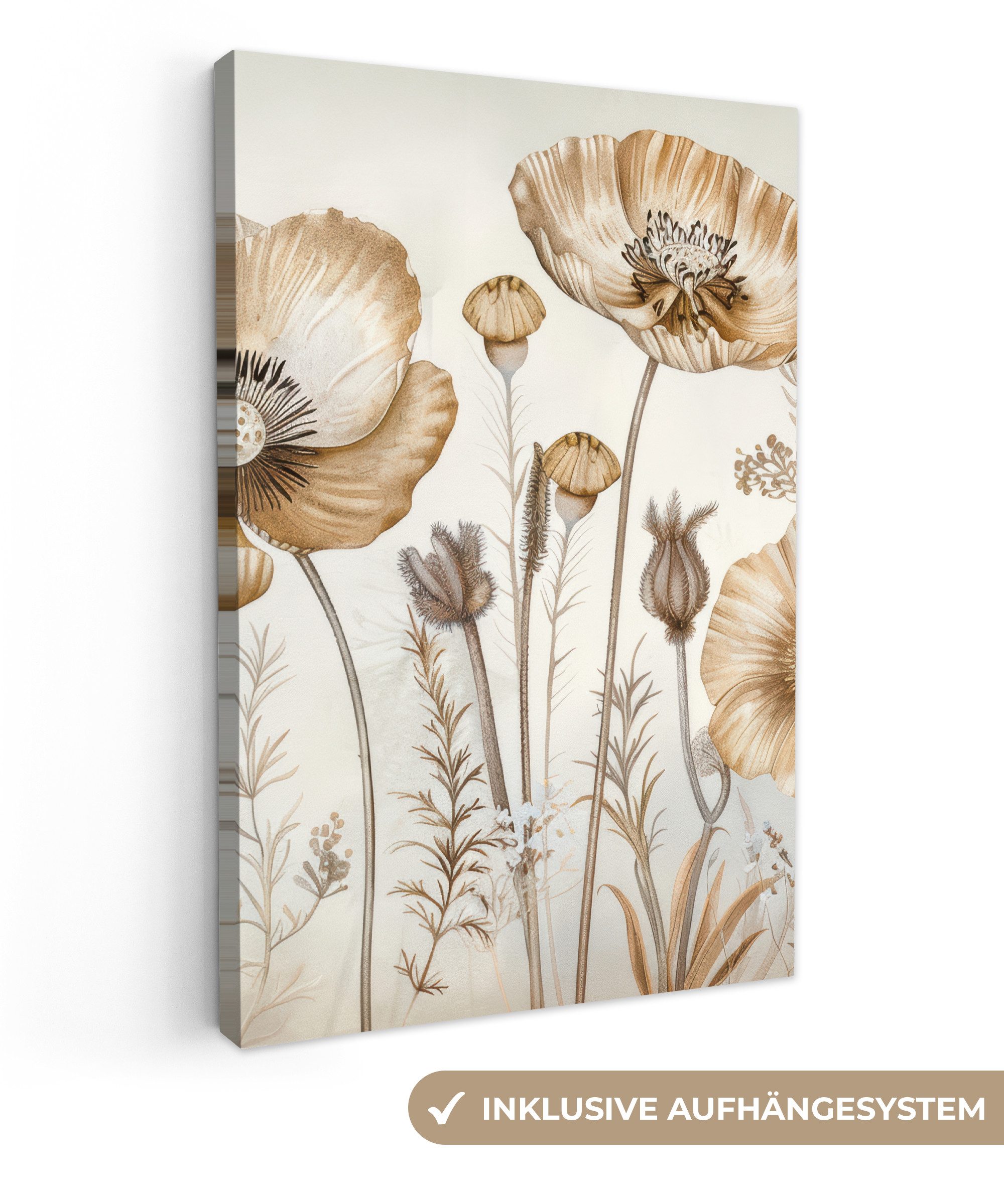 OneMillionCanvasses® Leinwandbild Blumen - Beige - Natur - Illustration, Fo günstig online kaufen