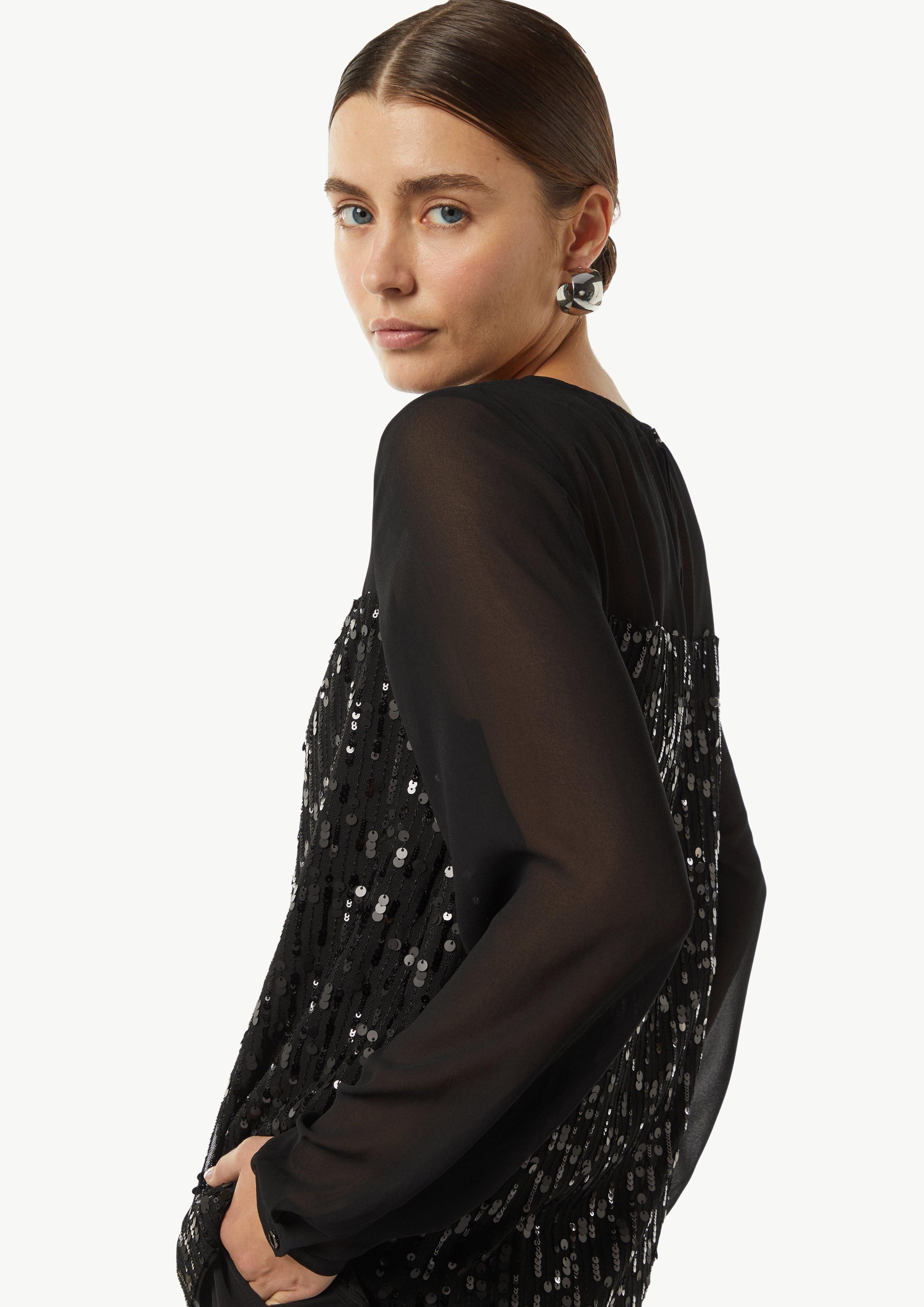 Comma Langarmbluse Pailletten-Bluse aus Chiffon Pailletten günstig online kaufen