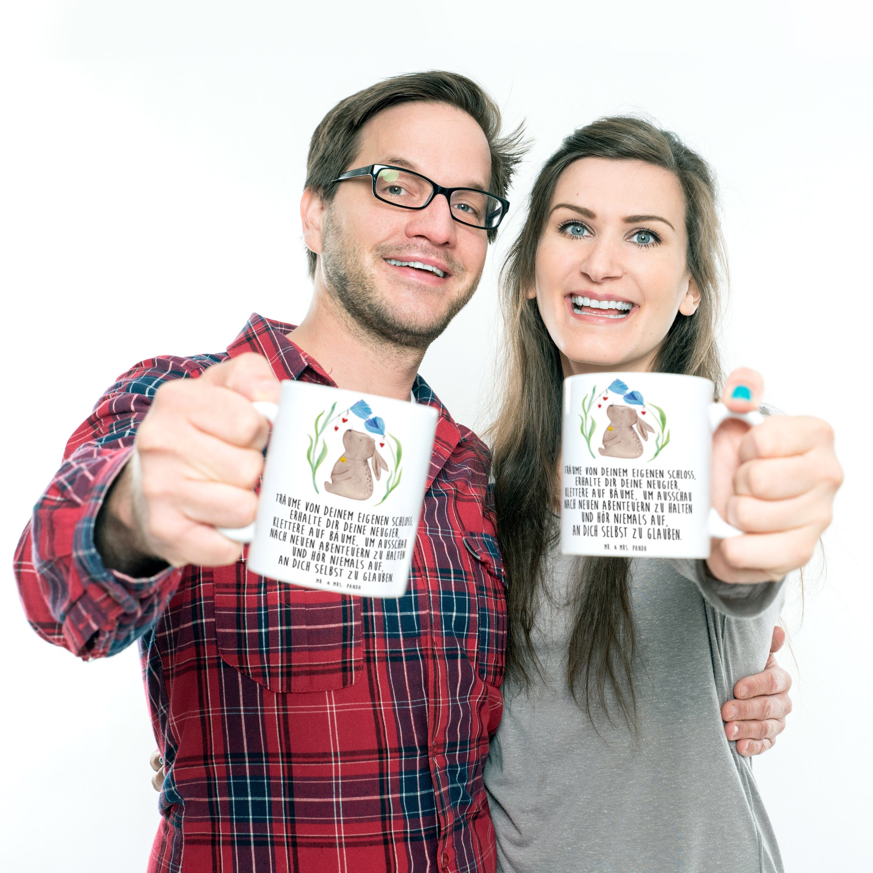 Panda Mrs. Osterhase, Blume Tasse, & Tasse - Geschenk, Taufgesc, Weiß Hase - Keramik Mr. Kaffeetasse,