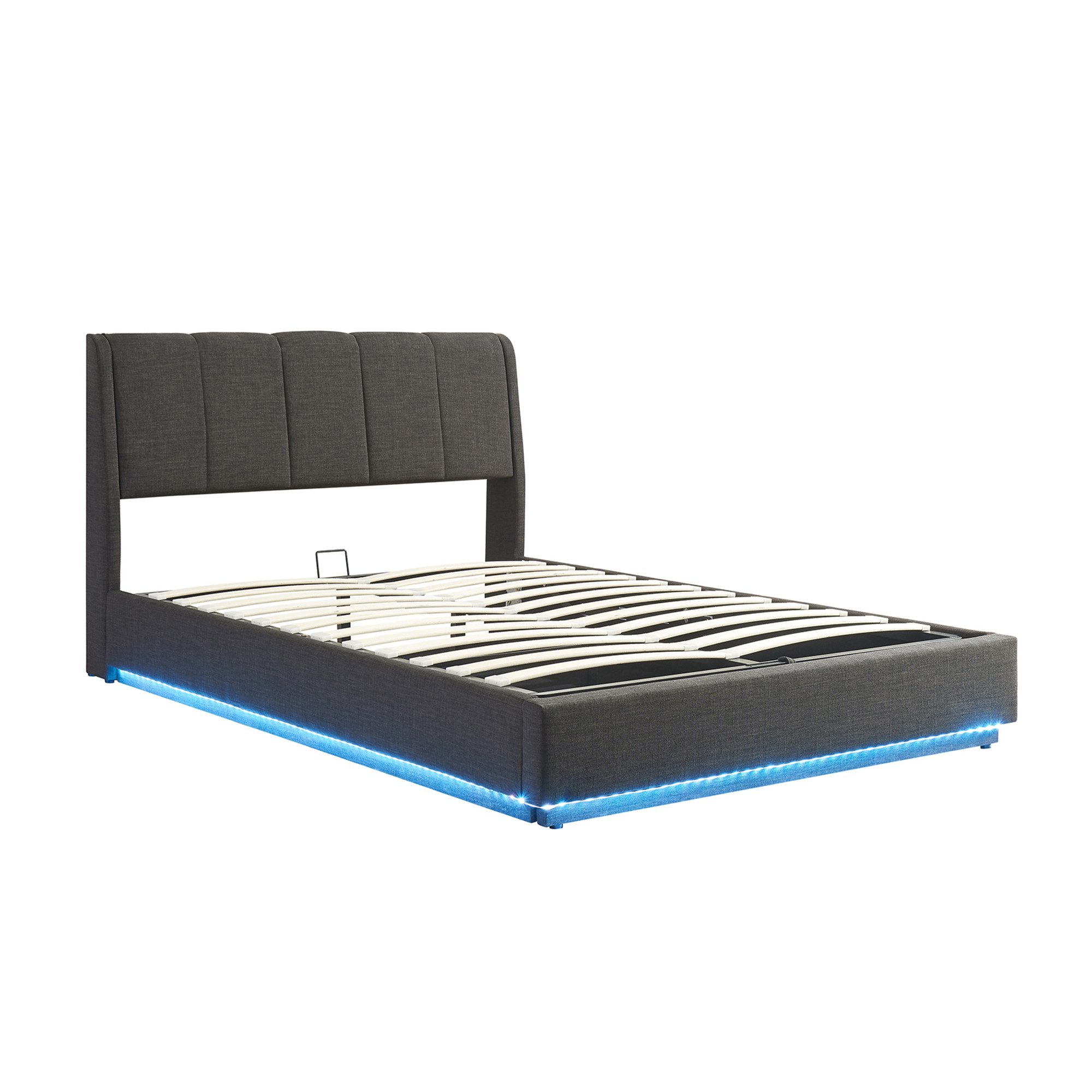 en.casa Polsterbett, »Tröstiar« mit LED-Beleuchtung Bettkasten Leinen 140 x günstig online kaufen