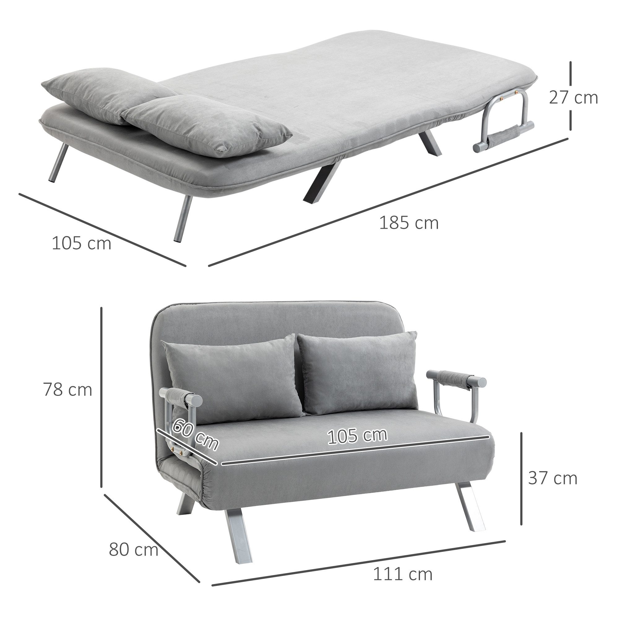 MC Star Schlafsofa Zweisitzer Bettfunktion & Kissen, Verstellbares Sofa, bis 150kg