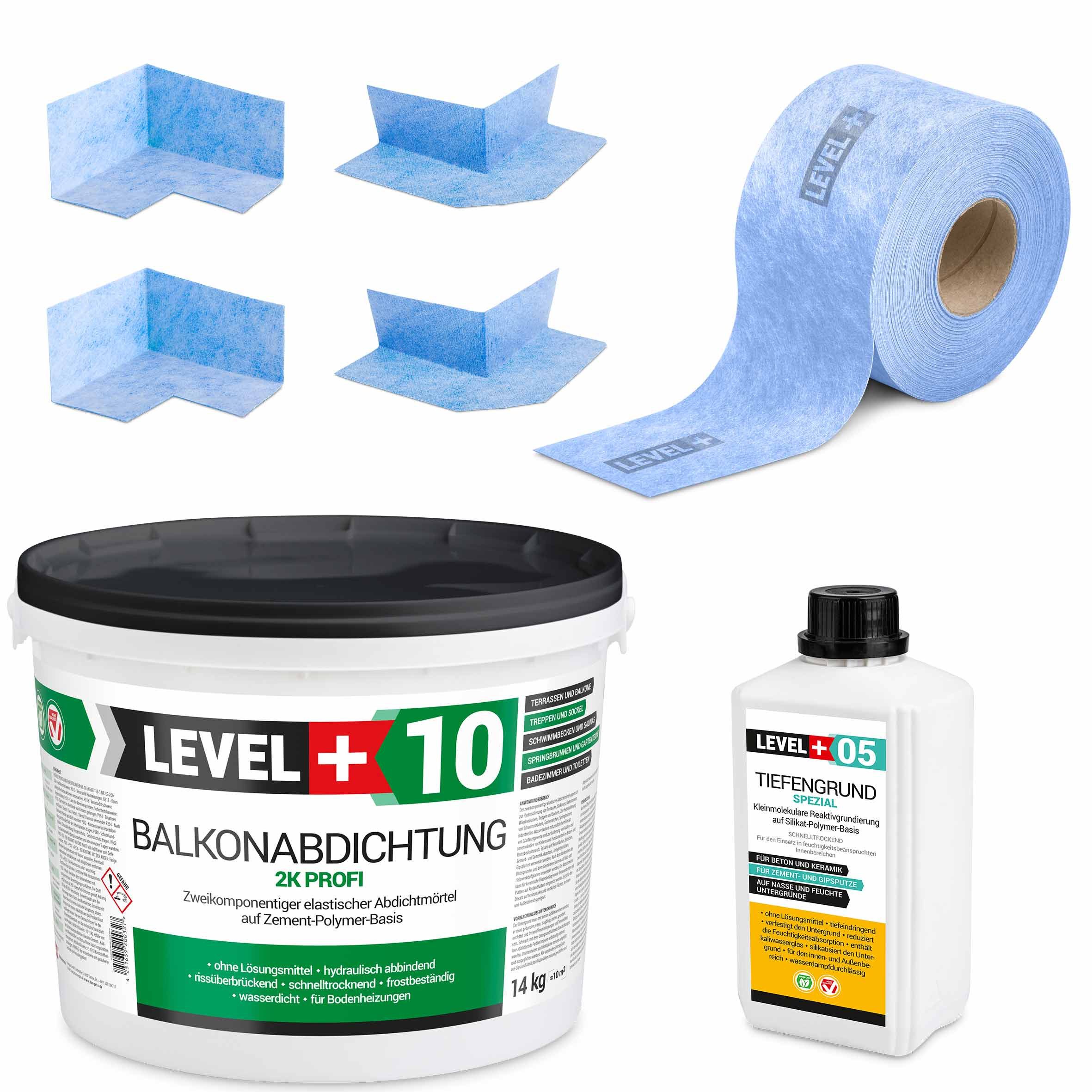 Level+ Dichtstoff Dichtset 14kg Balkonabdichtung 2K Badabdichtung SET31