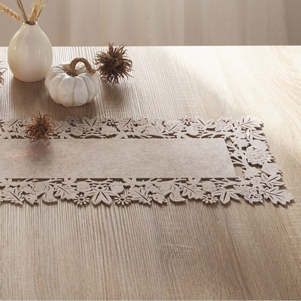 Home-trends24.de Tischläufer Tischläufer Tischdecke Herbst Beige Polyester Filz 30 x 120