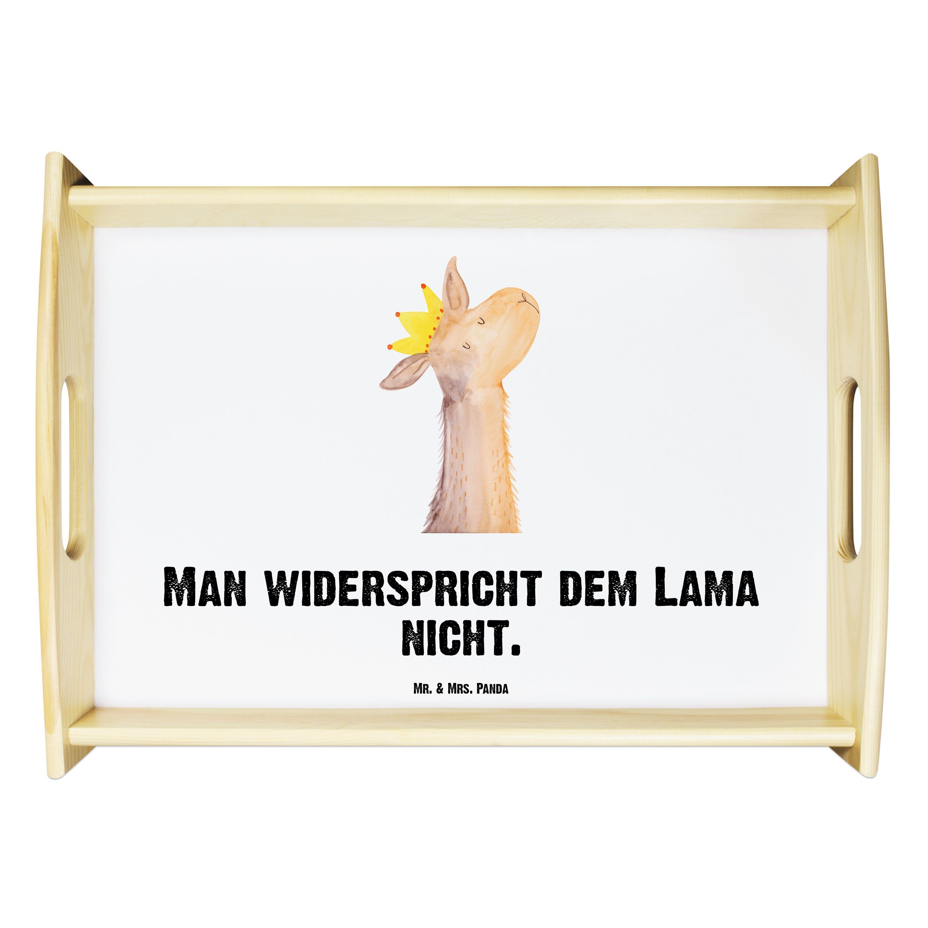 Mr. & Panda - lasiert, König Geschenk, Frühstückstablett, Echtholz Weiß Lamakopf (1-tlg) - Tablett Mrs. Königin, Dekotab