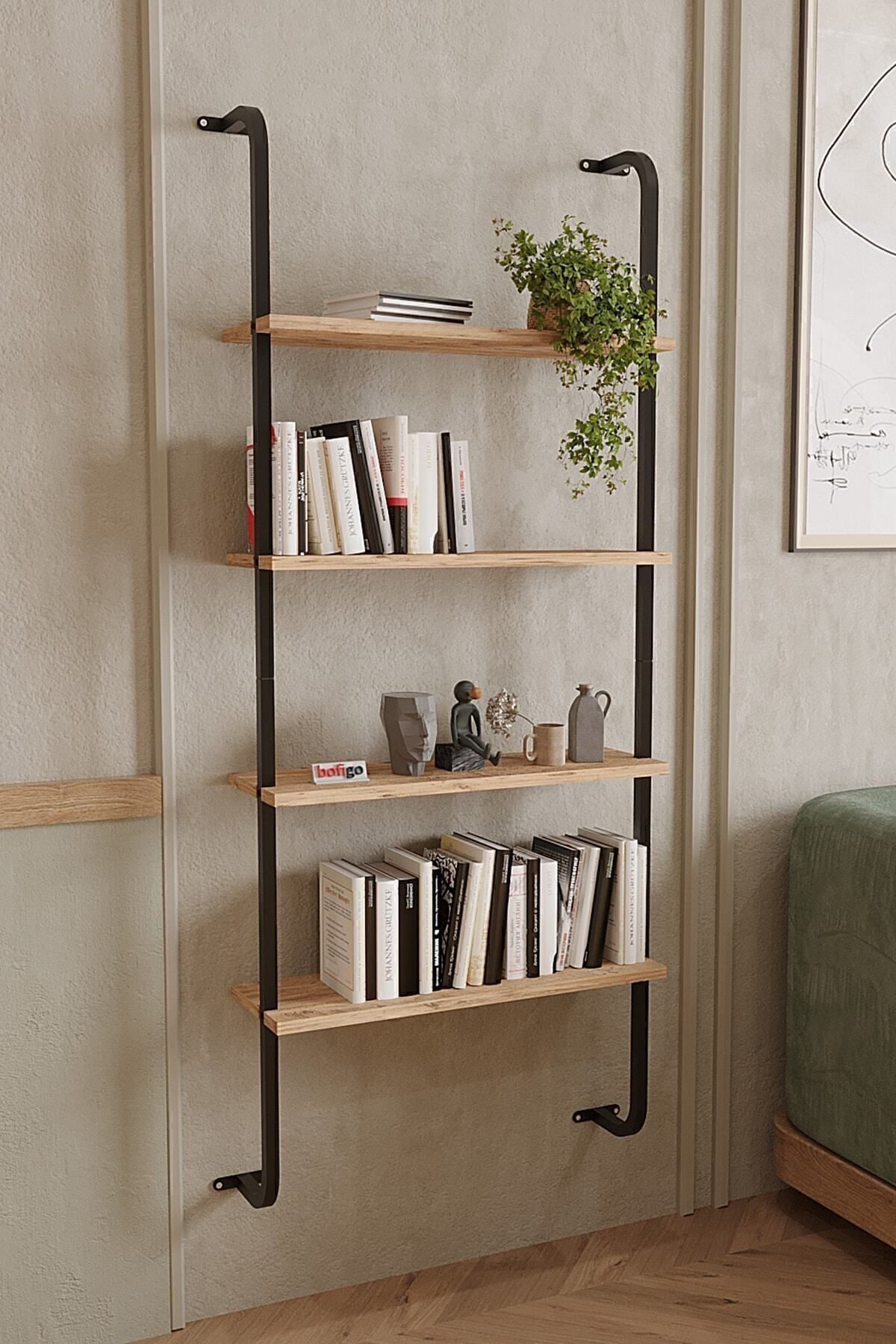 en.casa Standregal, wandmontiert, 4 Ablagen, skandinavisch, braun 90729914