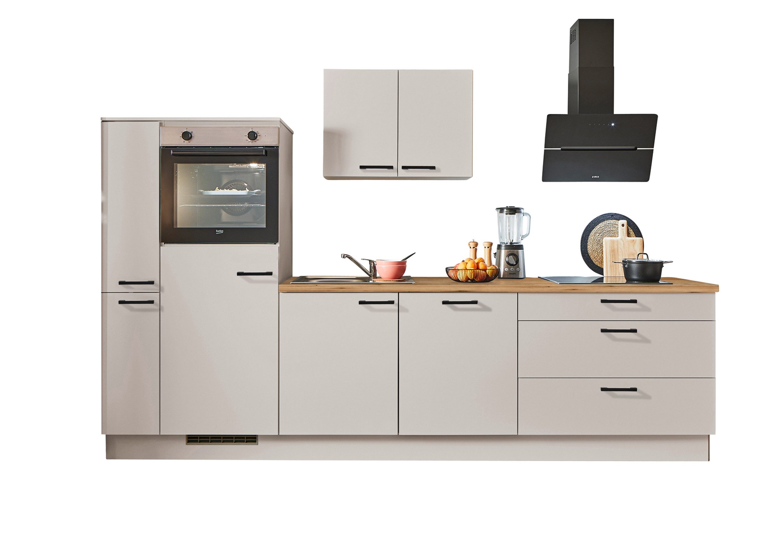 pino Küchenzeile Stockholm, individuell anpassbar, gratis Küchenplanung mit Profis, (Breite 290cm), vormontiert, wahlw. mit E-Geräten, Preis inkl. Lieferung & Montage