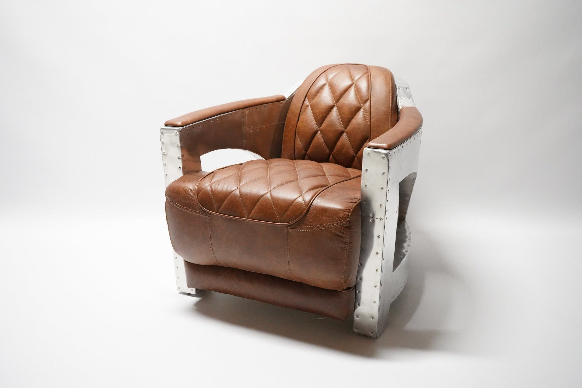 moebelfaktor Sessel Neo, Aluminium und Vintage-Leder, außergewöhnliches Design