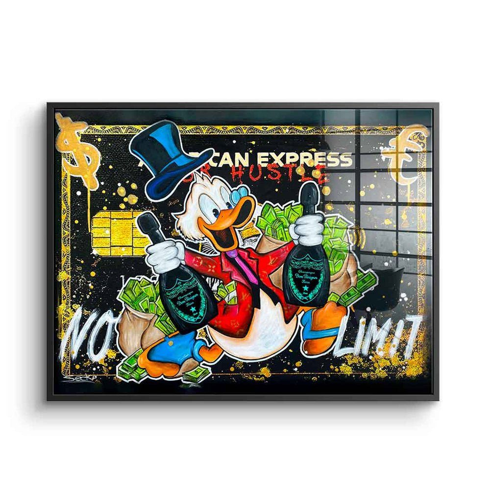DOTCOMCANVAS® Acrylglasbild No Limit - Acrylglas, Acrylglasbild Dagobert Duck American Express No Limit comic Pop Art