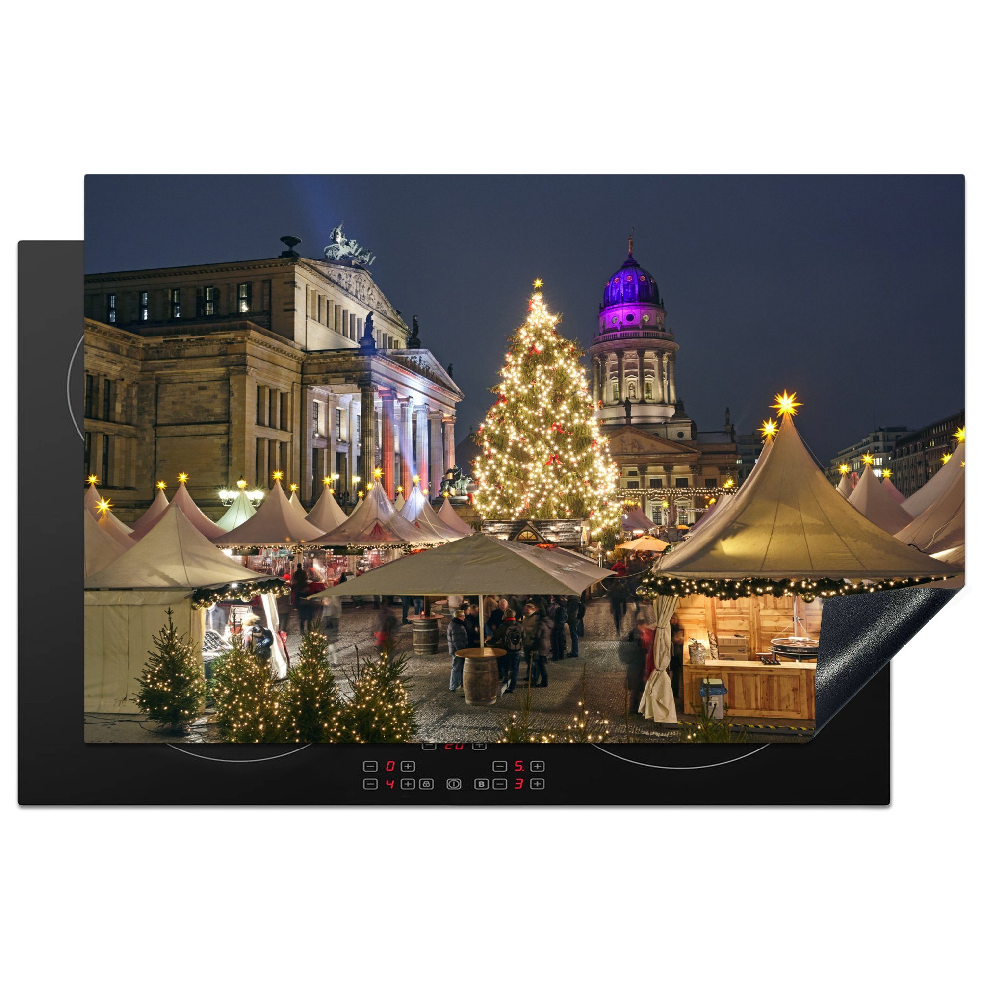 MuchoWow Herdblende-/Abdeckplatte Berlin - Weihnachtsmarkt - Deutschland, Vinyl, (1 tlg), 81x52 cm, Induktionskochfeld Schutz für die küche, Ceranfeldabdeckung