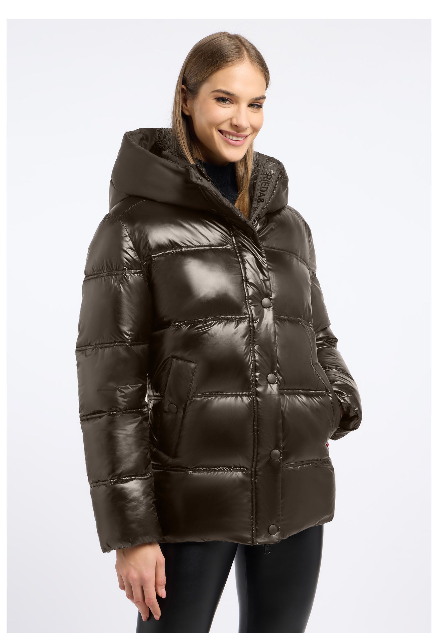 Frieda & Freddies Winterjacke Frieda & Freddies Pufferjacke im Materialmix mit Kapuze