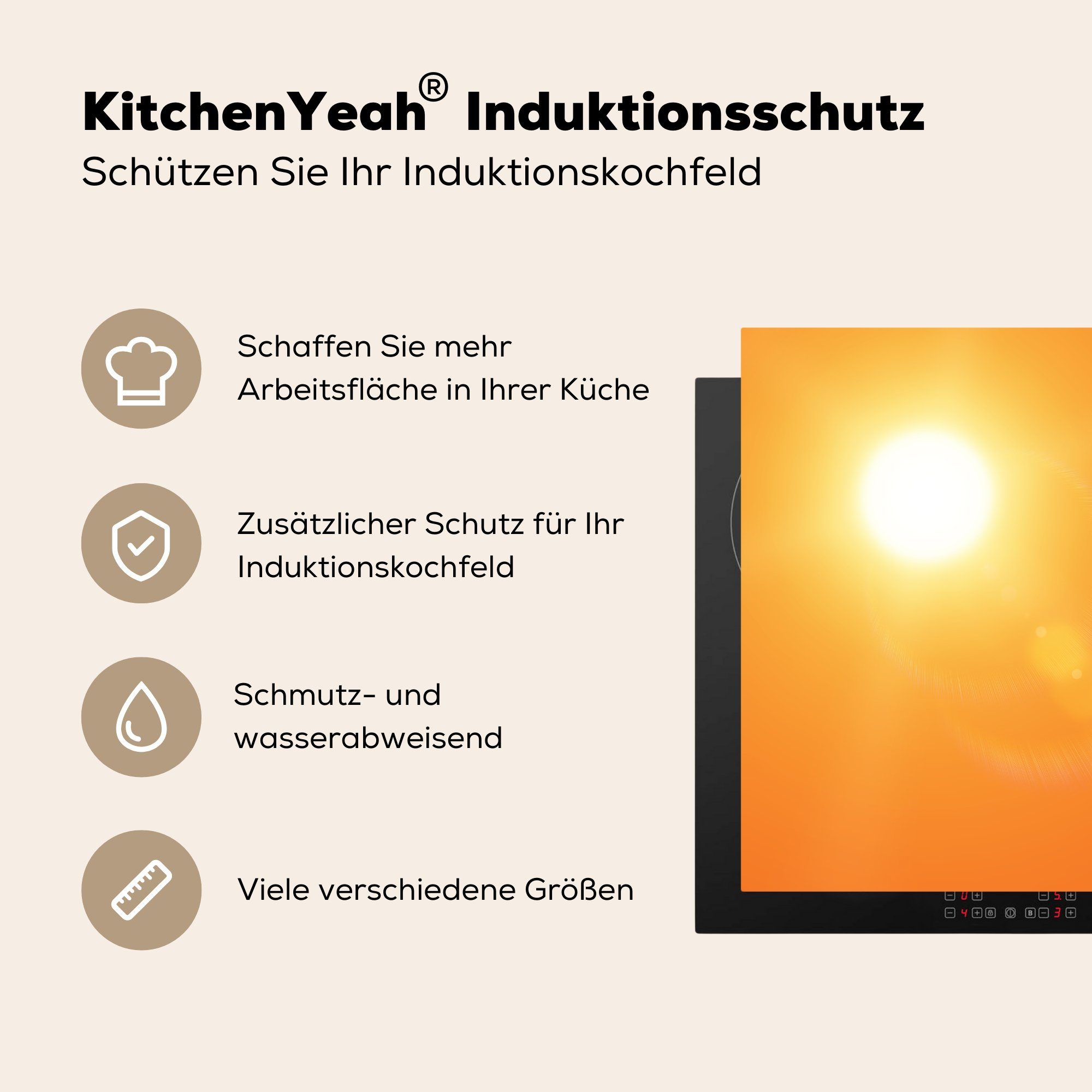 MuchoWow Herdblende-/Abdeckplatte Orangefarbenes Glühen Vinyl, cm, tlg), 78x78 Sonne, der Ceranfeldabdeckung, für (1 Arbeitsplatte küche