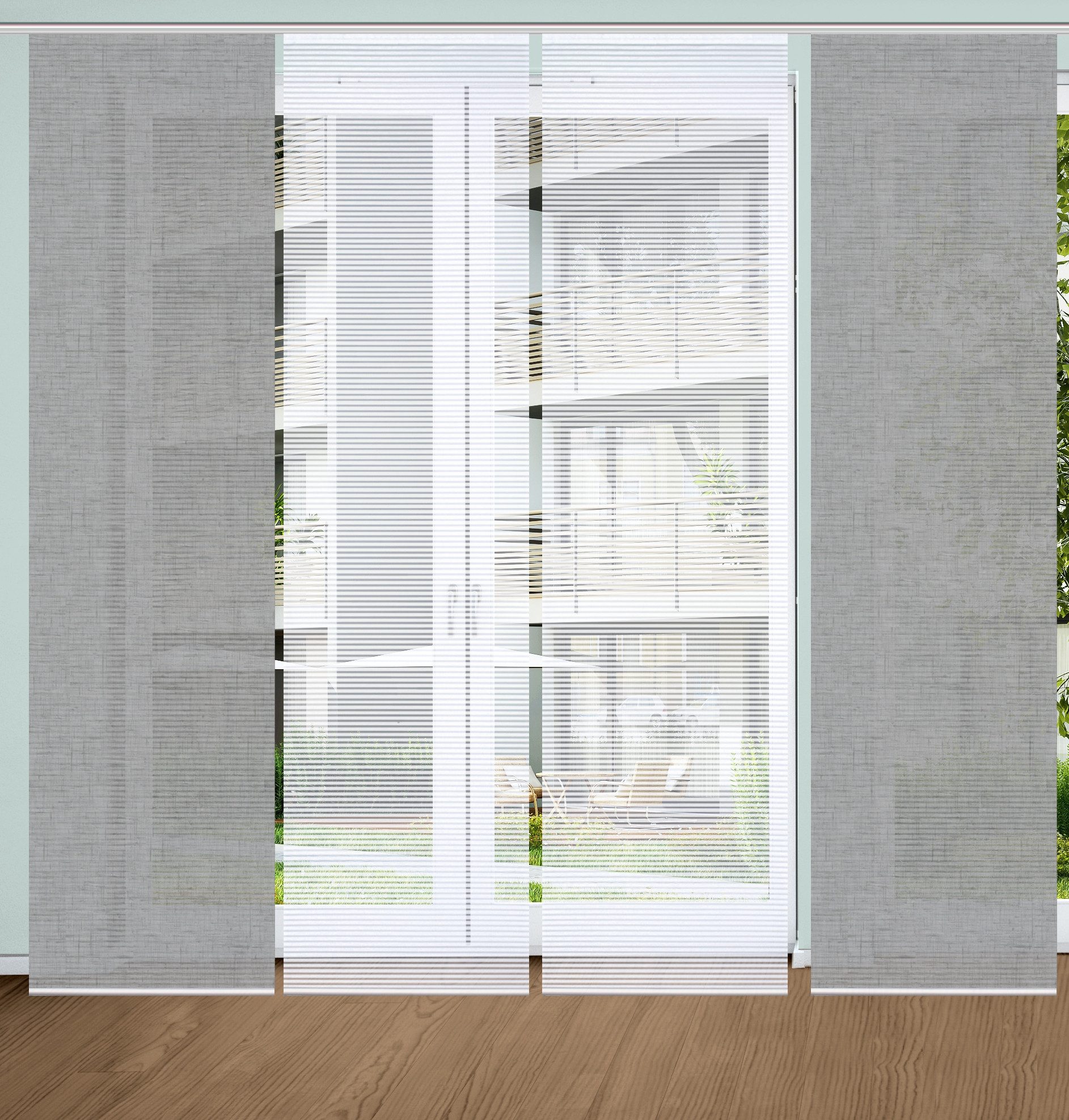 HOME in green Schiebegardine ESTRA (4 St), Paneelwagen, halbtransparent, SET DIGITALDRUCK,BAMBUSOPTIK RECYCELT