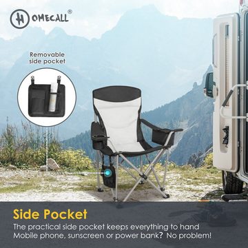 HOMECALL Campingstuhl Luxus Faltstuhl Angelnstuhl Kühltasche, Reißverschluss Isoliertasche, Seitentasche, Getränkehalter, bis 150KG