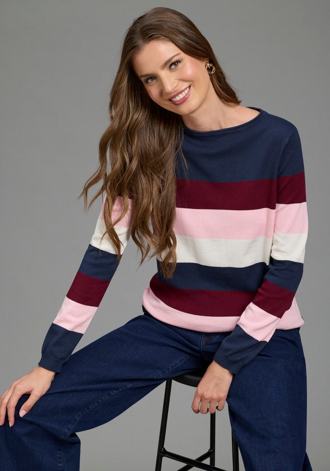 Laura Scott Strickpullover aus Feinstrick, mit U-Boot-Ausschnitt aus weicher Viskosemischung, mit Streifenmuster