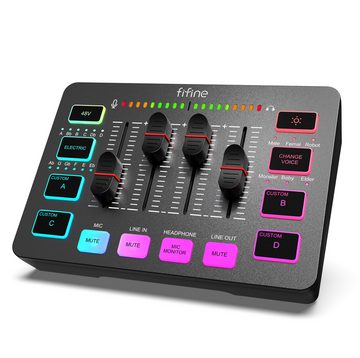 FIFINE Mischpult Gaming Audio Mixer, Streaming RGB PC Mixer mit XLR Mikrofon Interface, individuelle Steuerung, Lautstärkeregler, Stummschaltungstaste