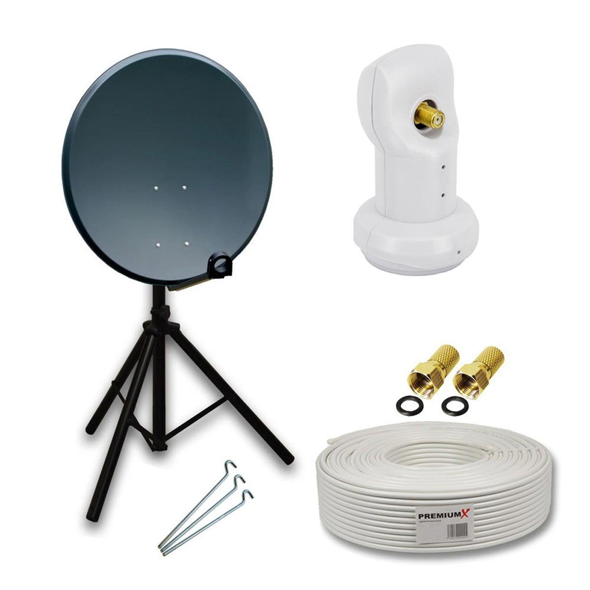 Camping SAT Anlage 45cm Antenne Single LNB Stativ Kabel F-Stecker SAT-Antenne