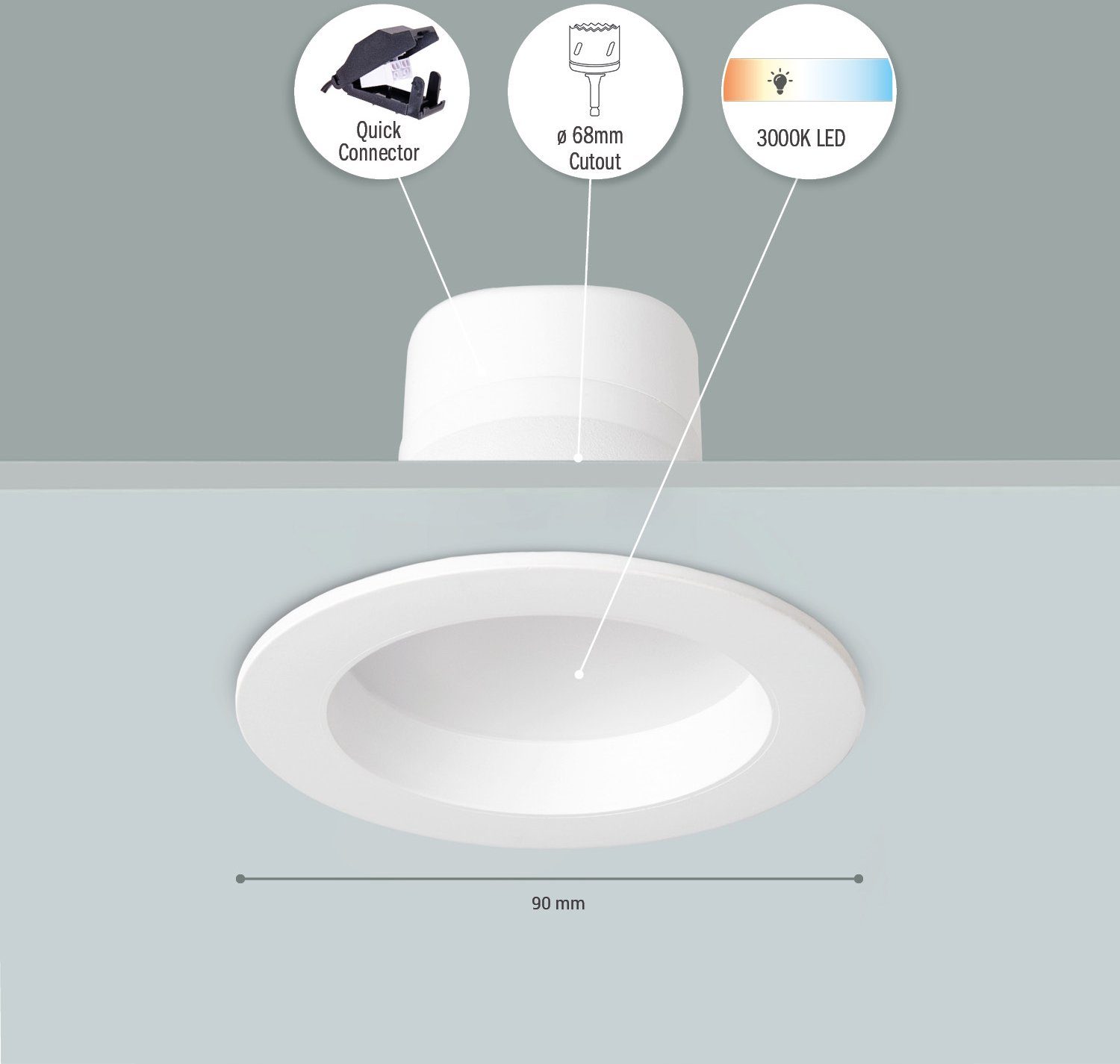 3000K LED 3er Home Warmweiß, Einbaustrahler Senta, Set LED Spotlight wechselbar, Flach Paco Strahler Einbauleuchte LED