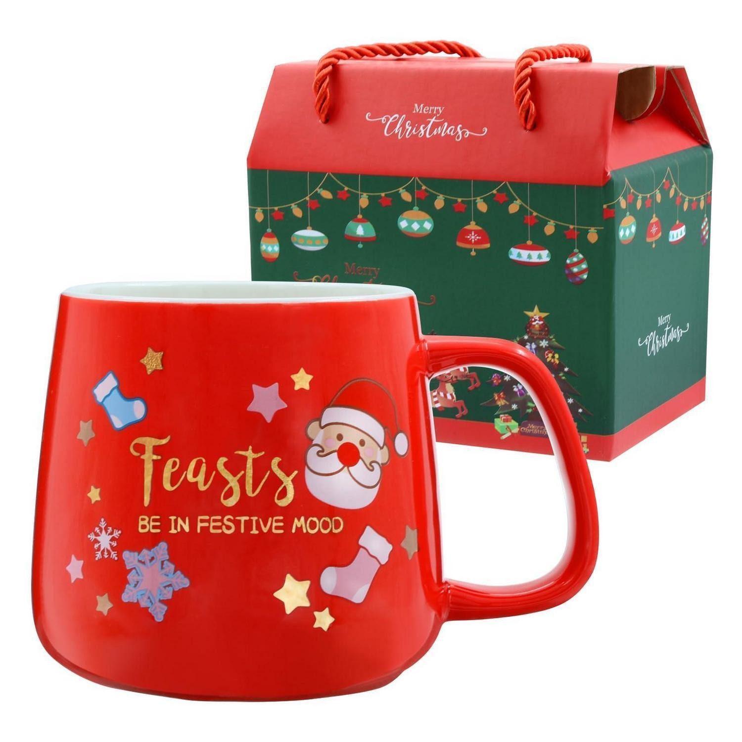 LuxusKollektion Tasse Weihnachtstasse Rot Keramik Geschenkset, Keramik